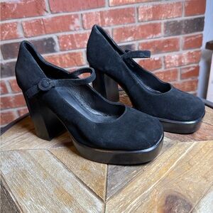 JEFFREY CAMPBELL Kenzley
Platform Mary Jane Pumps 
Black Suede Block Heel Size 8